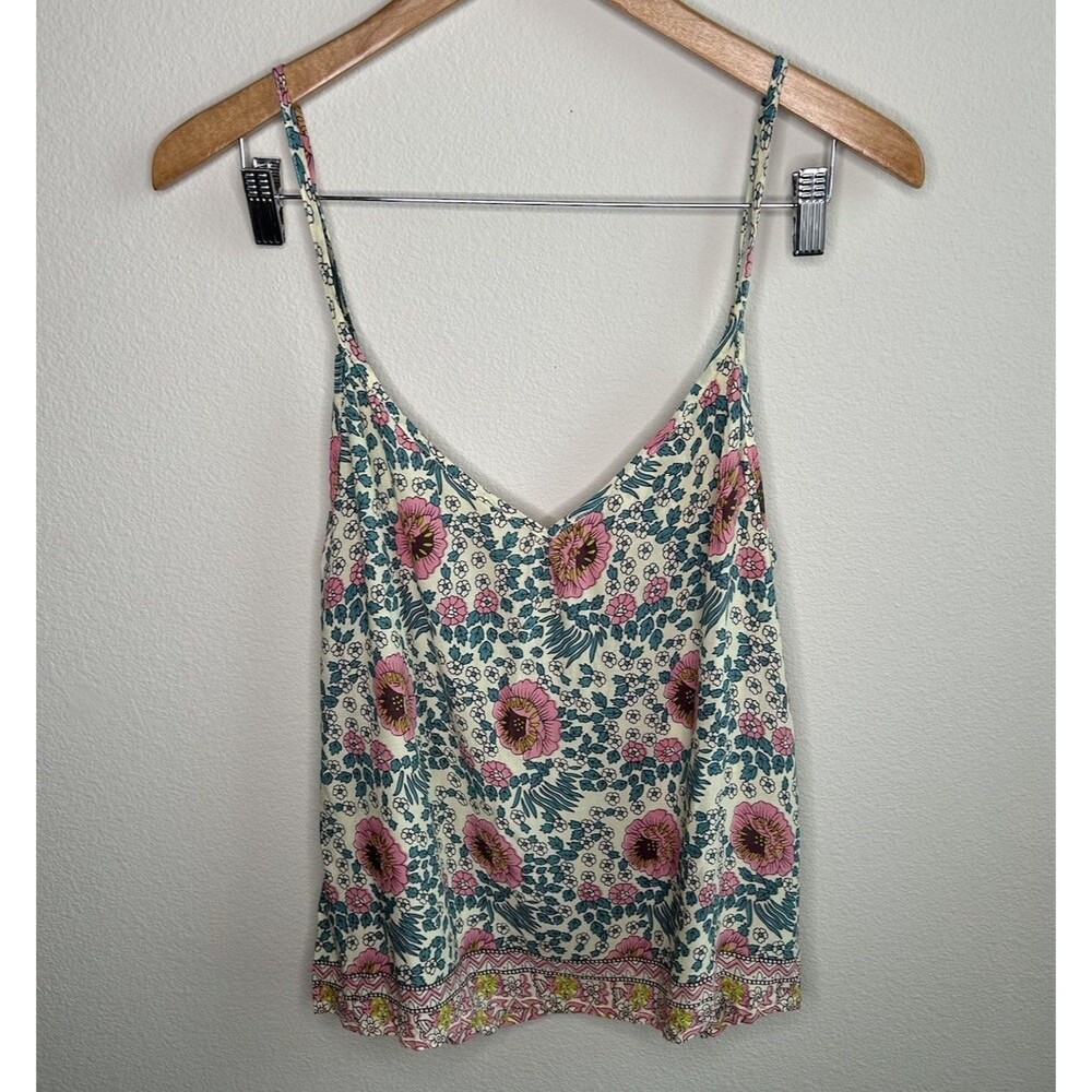 Natalie Martin Boho Floral Chic Spaghetti Strap Silk Tassel Tank Top Size Medium